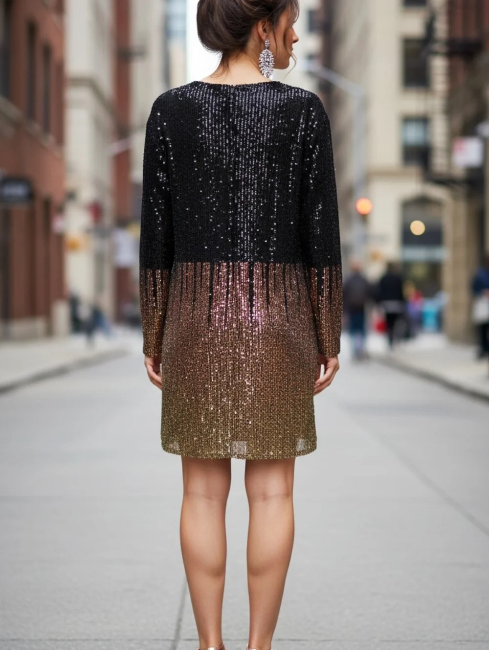 RED DOT BOUTIQUE Sequin Deep V-Neck Cocktail Dress in Black and Gold SIZE 3X - Picture 2 of 7